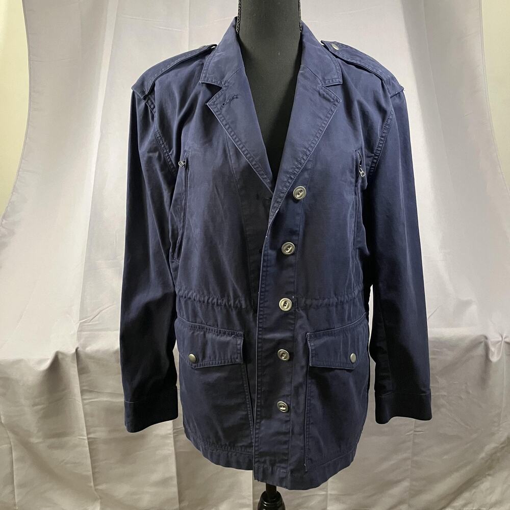 GAP Utility Jacket Womens Large Blue True Indigo Button Up Military Style Cotton